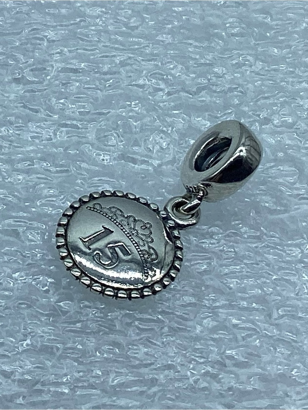 Pandora ,”Silver '15' Years Crown Dangle Charm Pendant S925 Ale A77-9